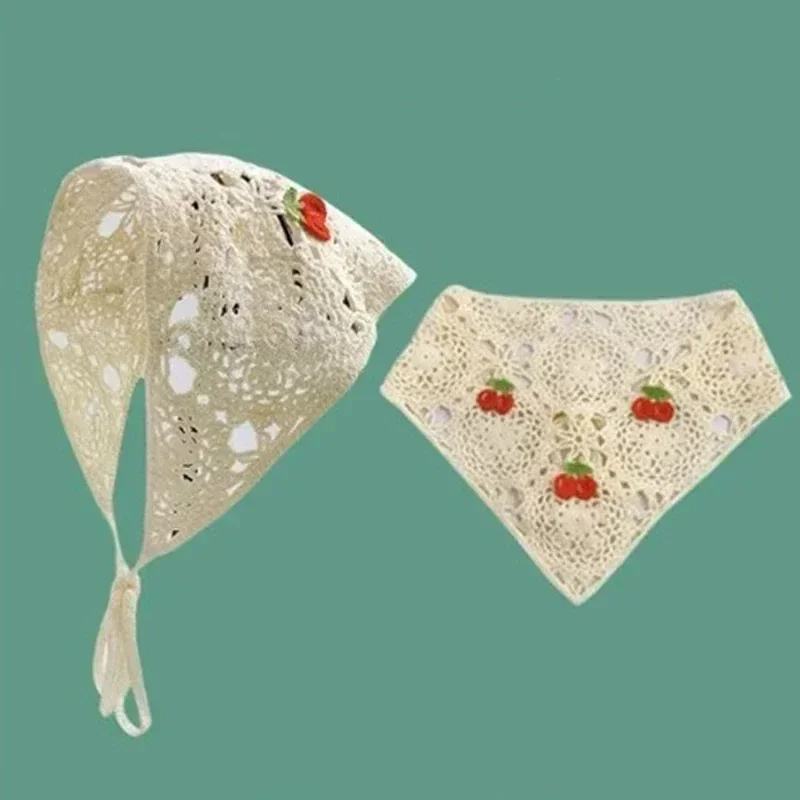 Korean Sweet Strawberry Crochet Triangle Headband Women Spring Summer Travel Photo Bandana Towel Hair Accessories