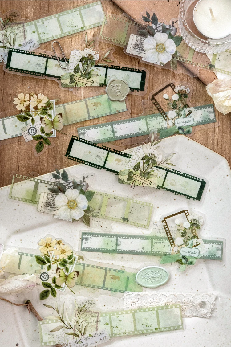 10 Stück lange Streifen-Pflanzenfolienaufkleber, natürliche Blumen, Junk Journal, DIY, Scrapbooking, Schulbedarf, Collage, Schreibwarenaufkleber – Detail 8