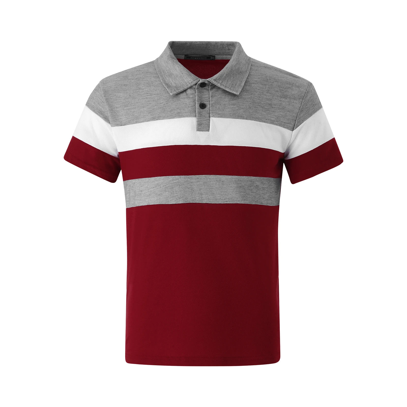 

Men Casual T Shirt Short Sleeve Color-Contrast Stripe Patchwork Slim-Fit Lapel Tops Male Summer Shirts Clothes