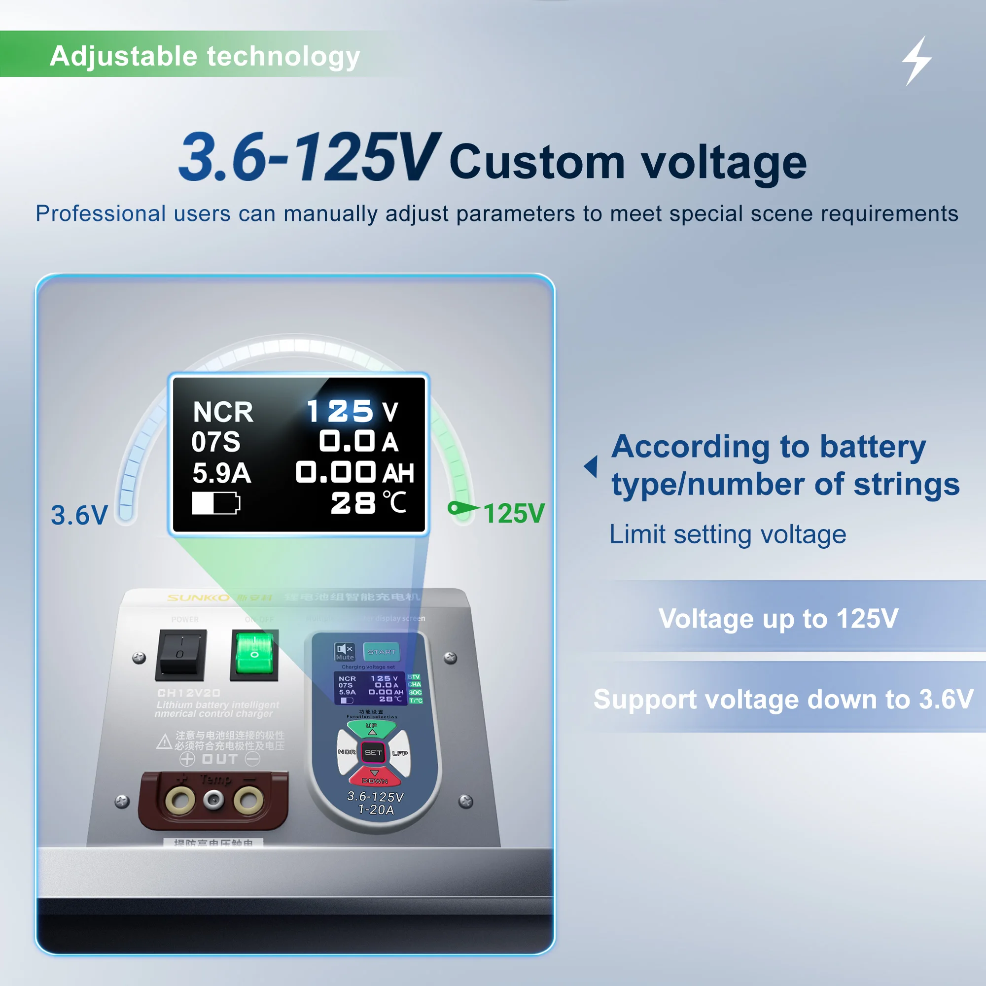 SUNKKO CH12V20 Lithium Battery Pack Intelligent Charger