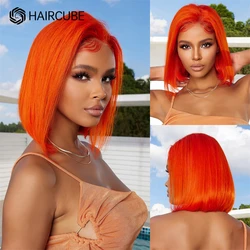 Orange Red Hair Wigs 13*4 Lace Front Human Hair Wigs for Women Short Straight Remy Human Hair Pre Plucked Lace Frontal Bob Wigs