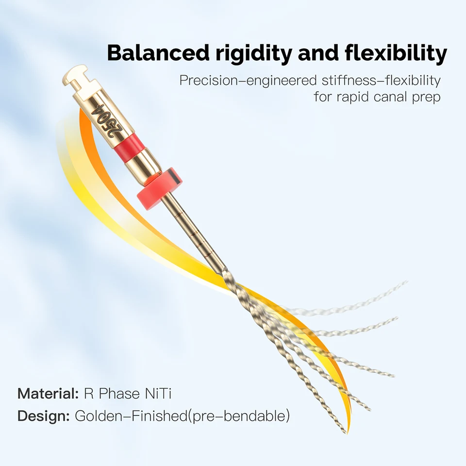 OLIECO Gold hittegeactiveerde NiTi roterende endodontische vijlen set/verpakking #17-#35 maten 21 mm/25 mm voor effectieve wortelkanaalbehandeling_voghion.com