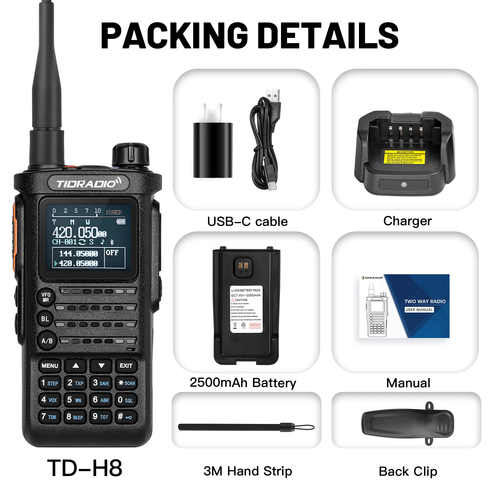 TIDRADIO 10W Walkie Talkie long range Portable Ham Radio connection cell  phone programmable Two Way Commutator TD-H8