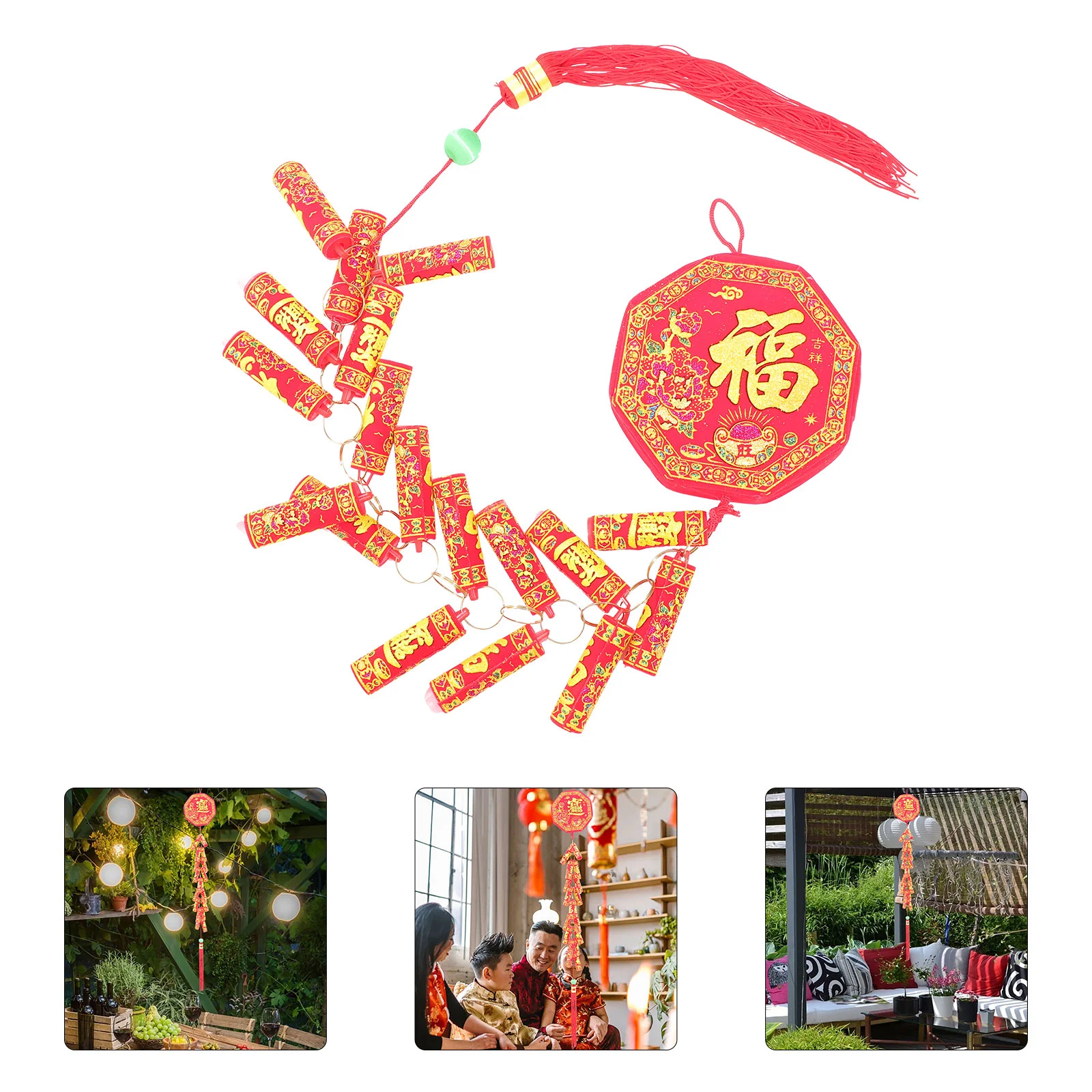 

Chinese New Year Hanging Decoration Electric Firecrackers Ornament Sound Traditional Red Lucky Oriental Pendant Spring Festival