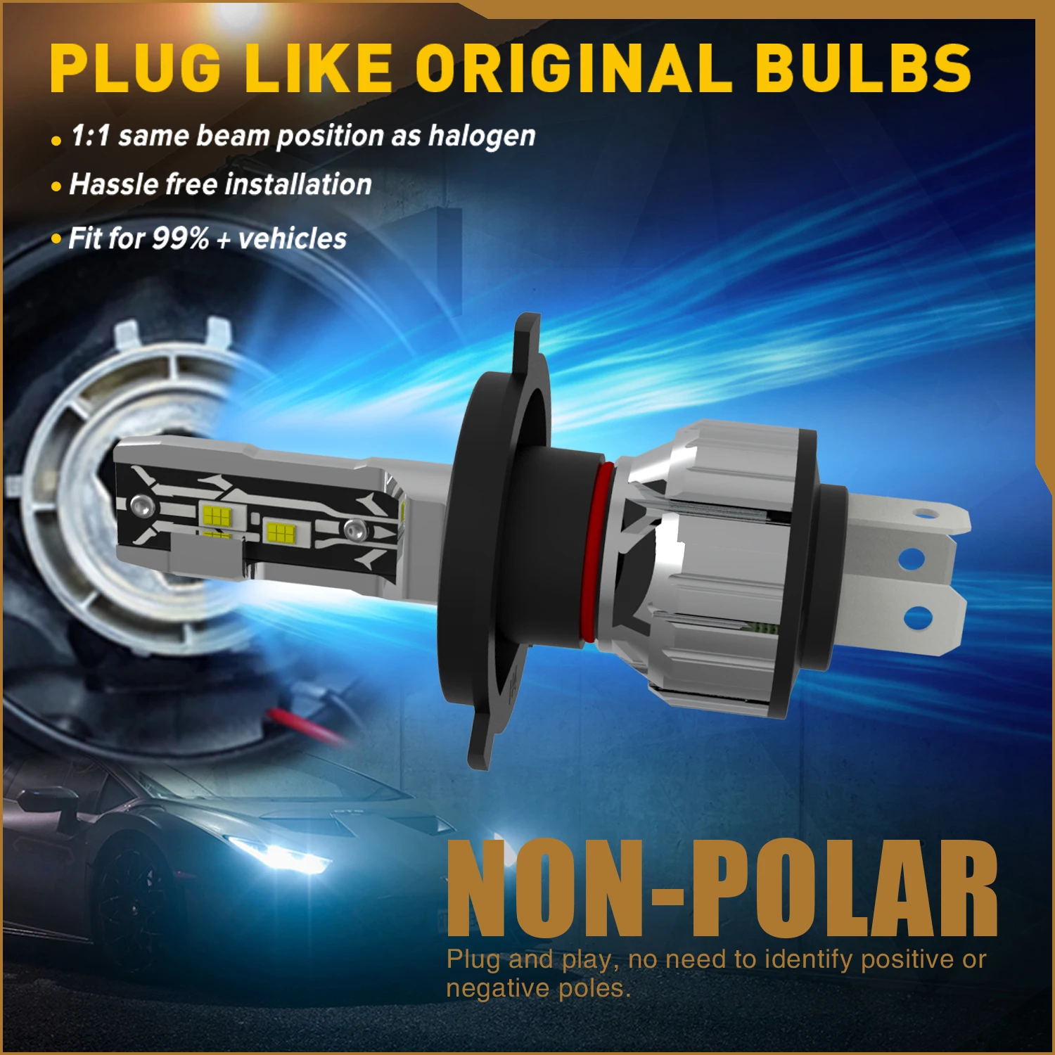 High power H4 HB2 9003 LED headlight bulb Super bright Powerful No adapter required 2pcs Car Turbo diode White Moto fog lamp 12v for led headlight led lamp bulb