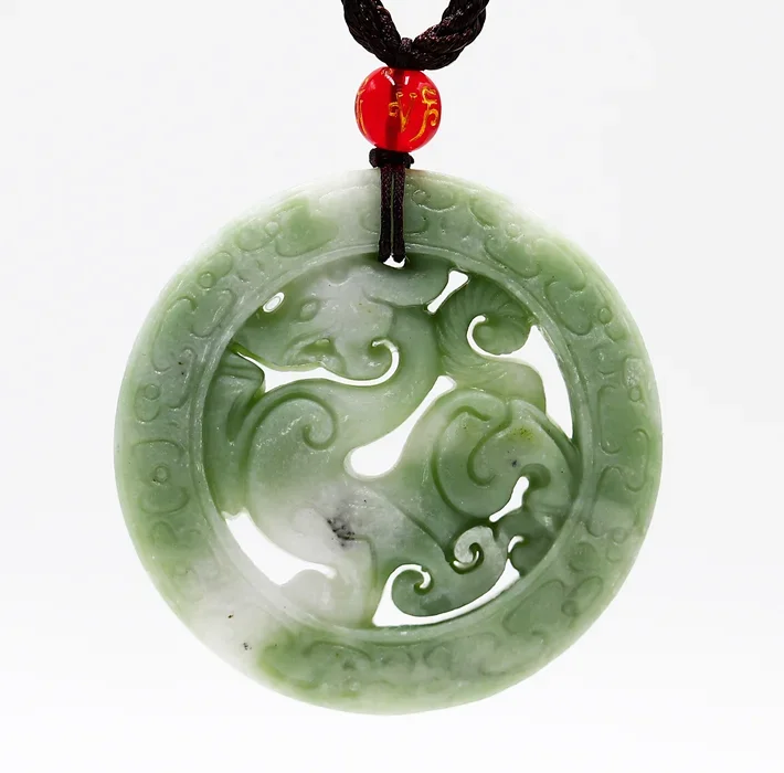 Natural White Jade Dragon Pendant Necklace Jewelry Double-sided Carved Amulet Fashion Chinese Gifts Women Men Sweater Chain pendant necklace