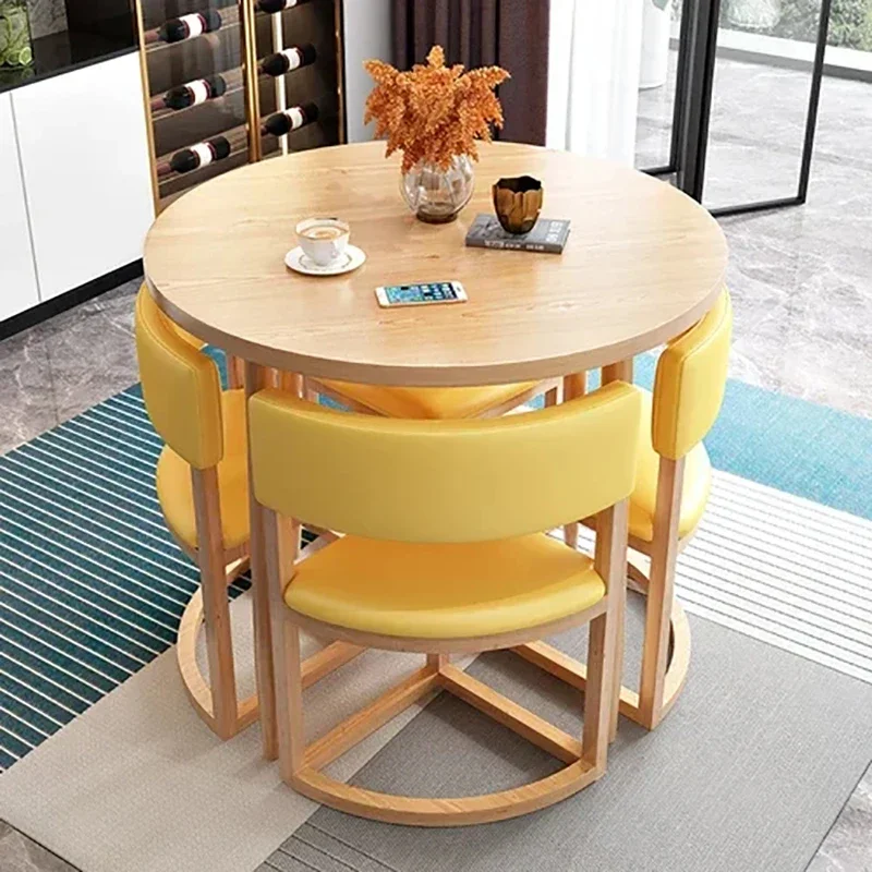 

Round Mobile Dining Tables Set Kitchen 4 Chairs Center Wood Table Extendable Luxury Floor Mesa Comedor Home Furniture GPF26XP