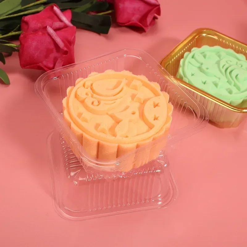 100pcs 50g Square Moon Cake Trays Plastic Dessert Mooncake