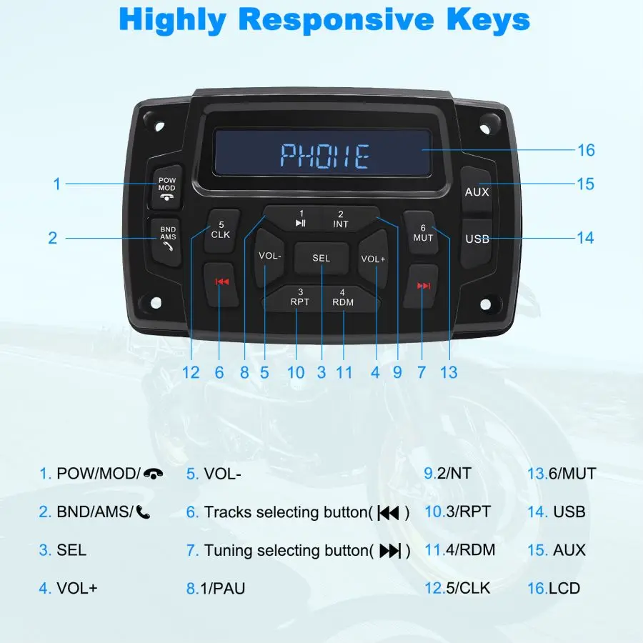 Upgrade Marine Stereo Boat Radio Waterproof Bluetooth FM AM Digital Media Audio Player For Yacht Gauge ATV UTV Cart Motorcycle