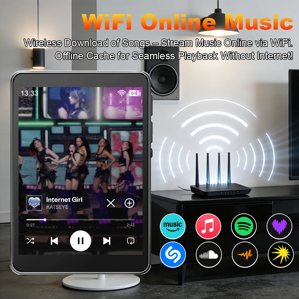 WiFi MP3 플레이어 안드로이드 10 스포티파이 온라인 음악 스트리머 블루투스 스피커 MP4 스포츠 및 야외 체육관용 플레이 스토어 다운로드