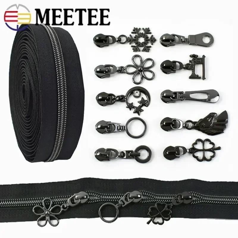 1-5M 5# Nylon Zippers Tape With Zipper Slider Pull For Sewing Bag Pocket Decor Coil Zips Clothes Zip Repair Kits DIY Accessories