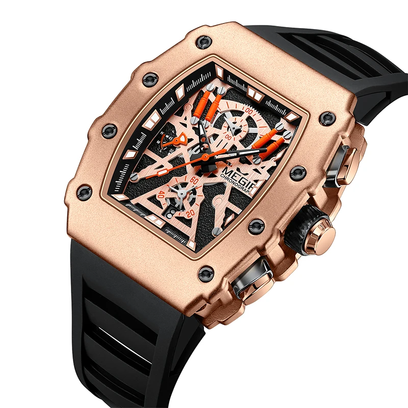 

Крутые мужские часы MEGIR Dynamic Hardcore, крутой силиконовый ремешок, светящийся в темноте, водонепроницаемые крутые кварцевые часы 2218