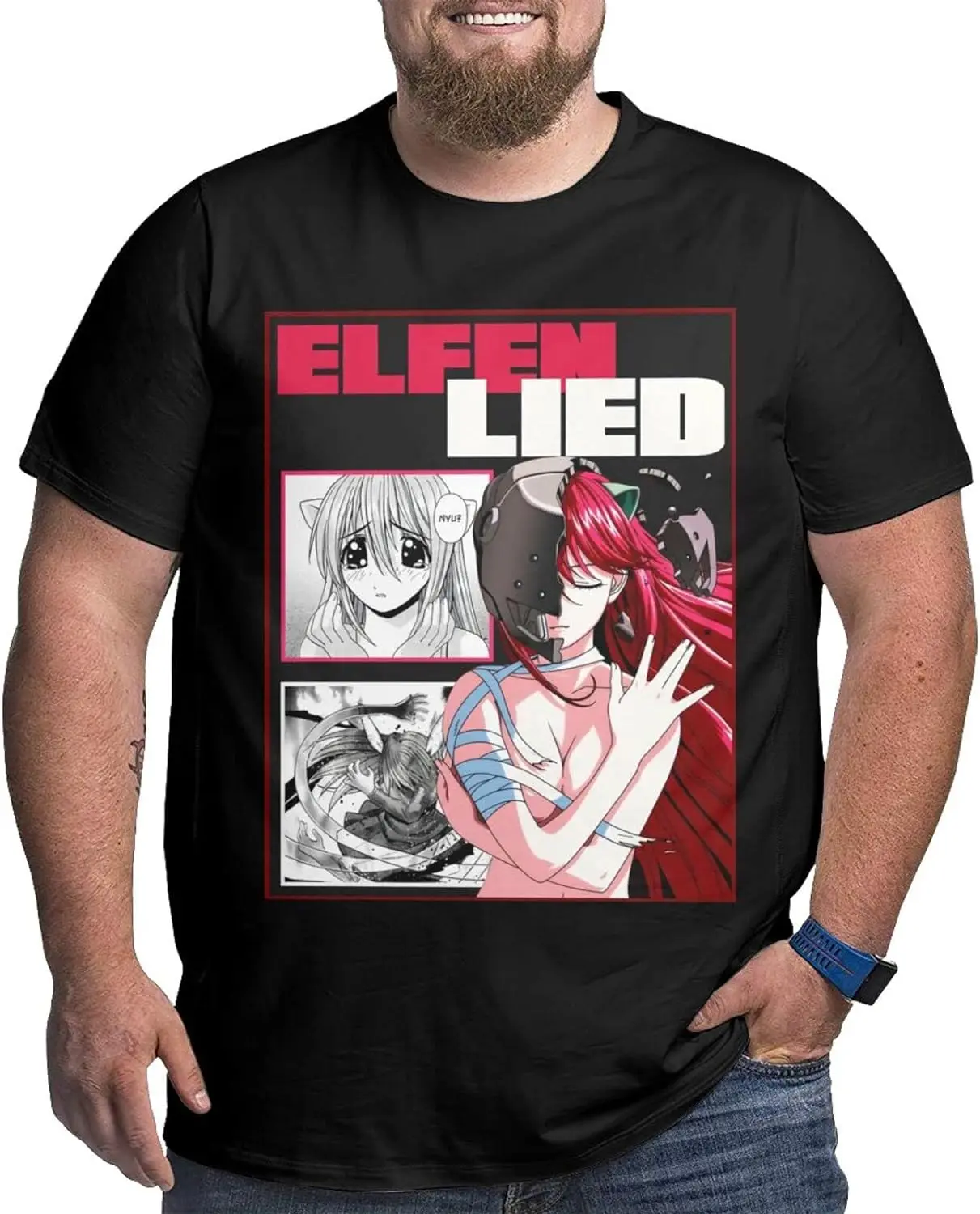 

Anime Big Size Man's T Shirt Elfen Lied Lucy Crew Neck Short-Sleeve Tee Tops Custom Tees Shirts