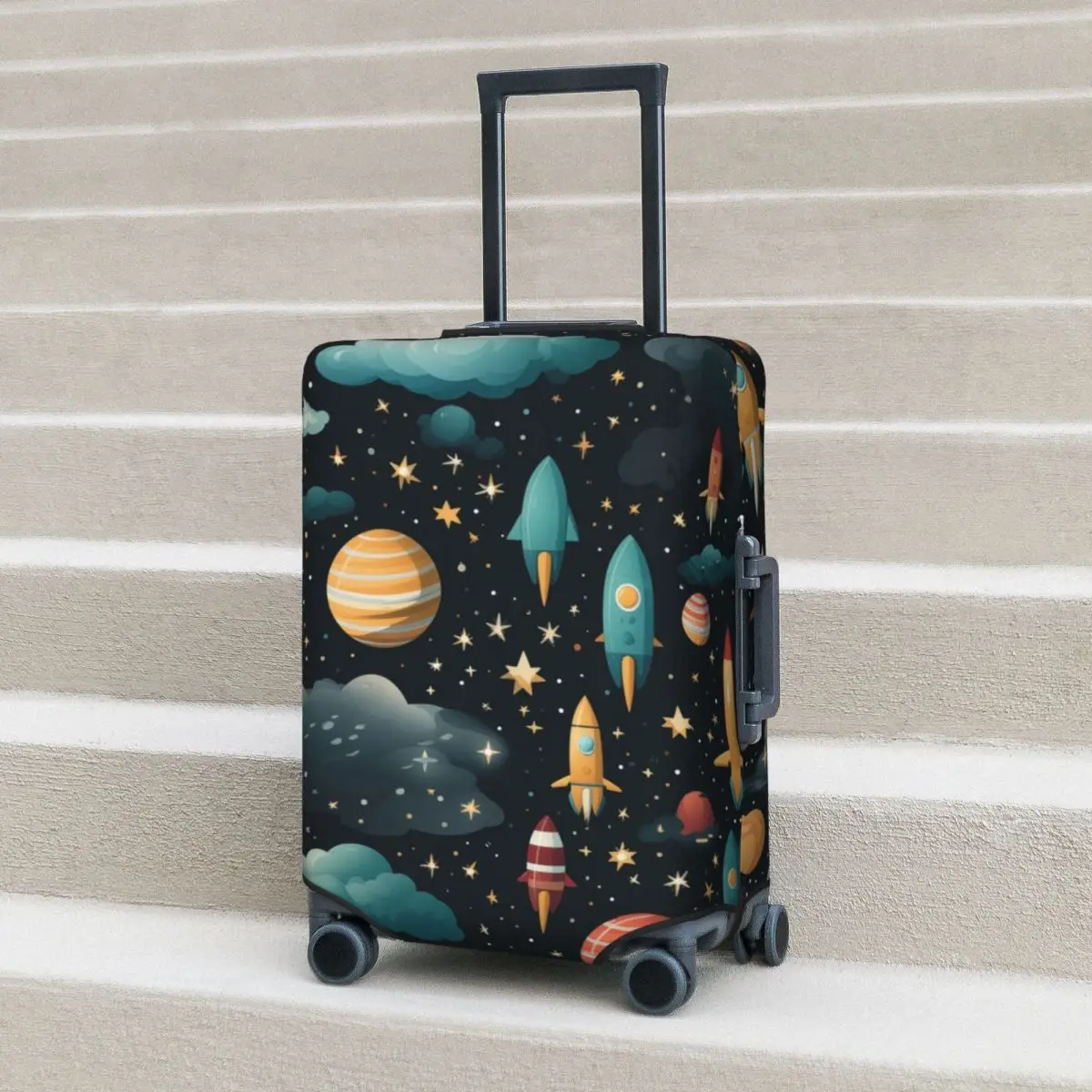 

Planets Pattern Suitcase Cover Funny Galactic Strectch Cruise Trip Protection Luggage Supplies Flight Christmas Gift