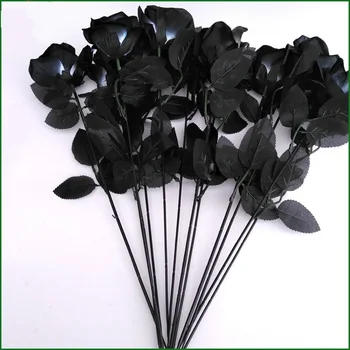 5pcs/Set Black Rose Flower Halloween Gothic Flowers Wedding Home Party Fake Flower Home Decoration