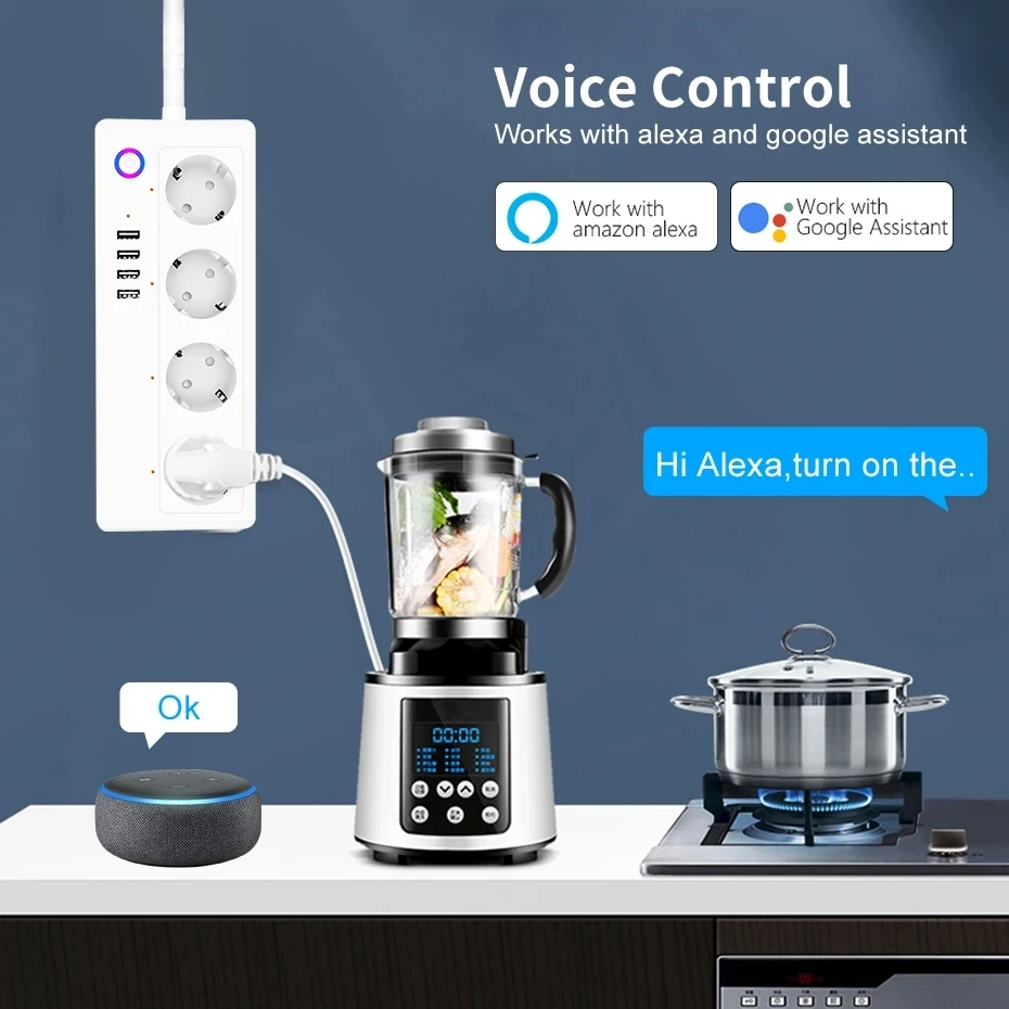 مقبس ذكي واي فاي قطاع الطاقة متعدد المكونات مع 4 م...