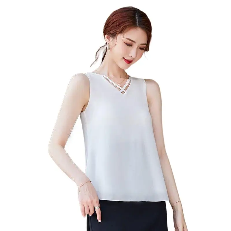 

2024 Fashion Summer Chiffon Blouses casual Elegant Lotus leaf collar chiffon shirt office lady shirts tops