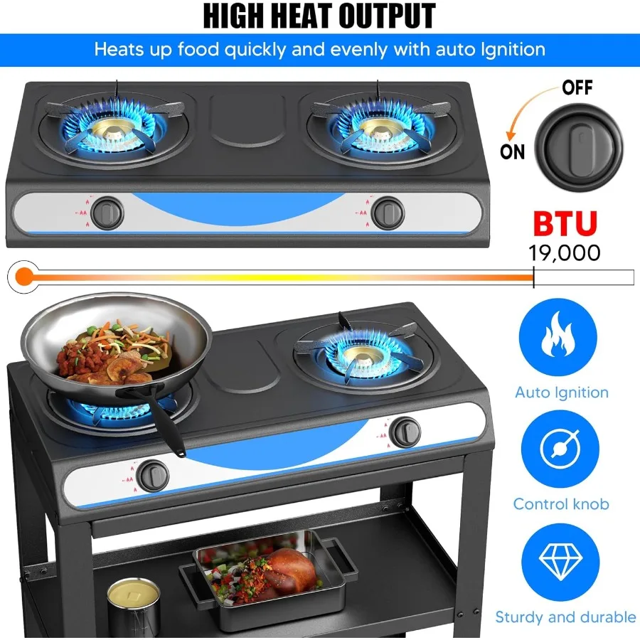 Propane Gas Stove 2Burner with Auto Ignition Portable Stainless Steel Cooktop 19000 BTU hr Ideal for Outdoor Kitchens Compact a