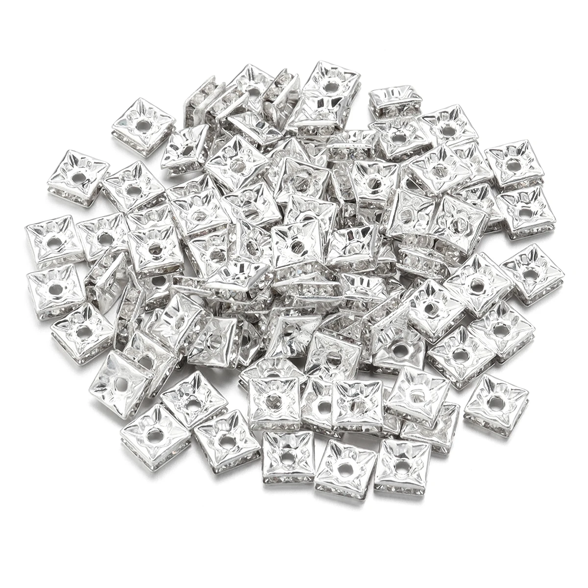 thumbnail image 1 of Lote de 30 cuentas espaciadoras sueltas de cristal de 6 mm y 8 mm con diamantes de imitación cuadrados de cobre para hacer joyas, pulseras y collares, 1 of 5
