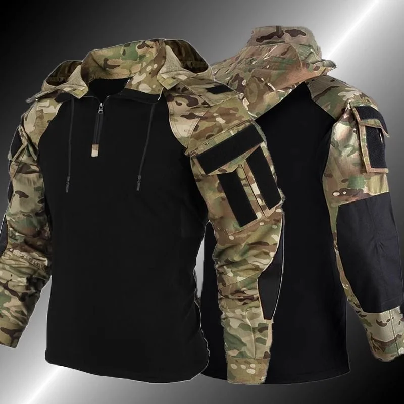 Camouflage Tshirt Pants Secret Hunting Suit Tactical Camping Shirts Militarmy Sniper Hooded Tops Combat Airsoft Accesories tactical suit,tactical shirt