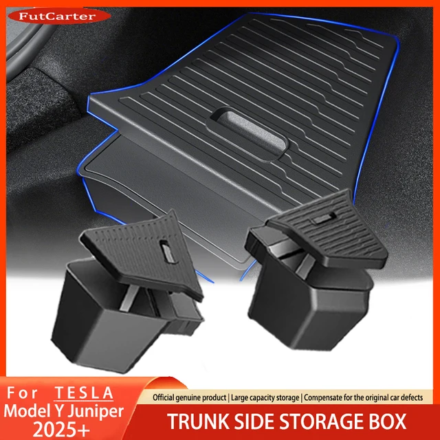 FutCarter For Tesla Model Y Juniper 2025+TPE Car Trunk Side Storage Box New Cover Mat Partition Board Stowing Space Decoration 1