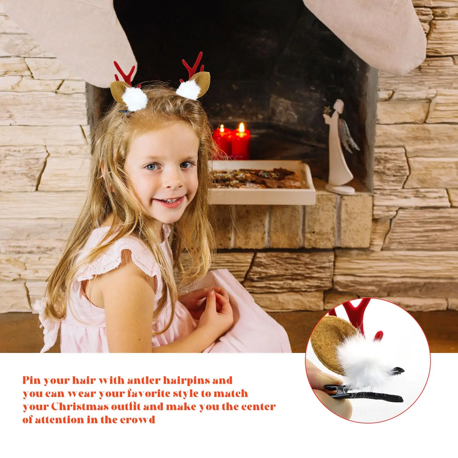 2PCS Christmas Reindeer Antlers Hair Clips, Cute Xmas Deer Horn Hairpins WithPom Poms, Festive Hair Accessories For Christmas