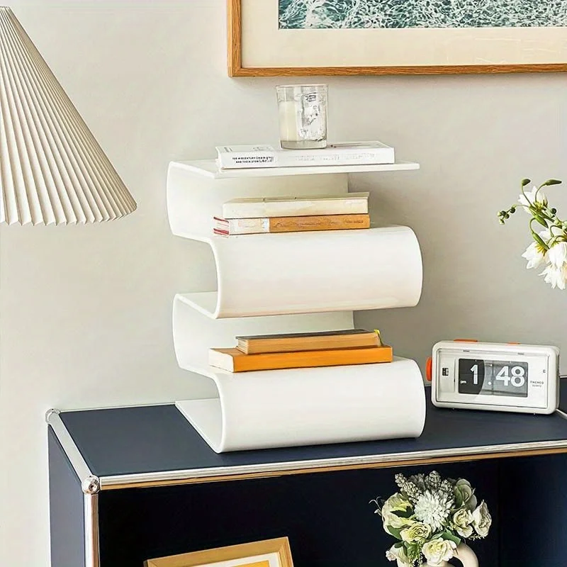 1pc Nordic Transparent Book Shelf, Acrylic Personality Side Table, Living Room Furniture, Home Decor, Small Bookshelf, Magazine