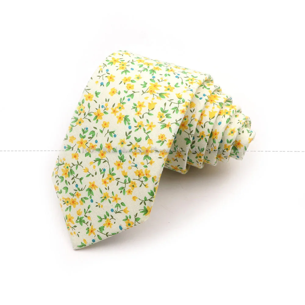 Men's Casual Chic Floral Neck Tie Mustard Yellow Cotton Elegant Tie Wedding Party Suit Collar Flower Necktie Gravata Accessories