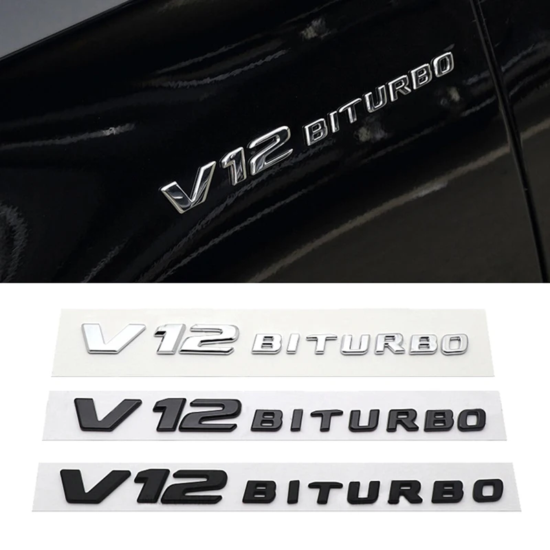 

For V12 BITURBO Logo Car Body Side Fender Sticker Emblem Trunk Badge for Mercedes Benz W212 W176 W168 W205 W204 CLK GLA SLS E350