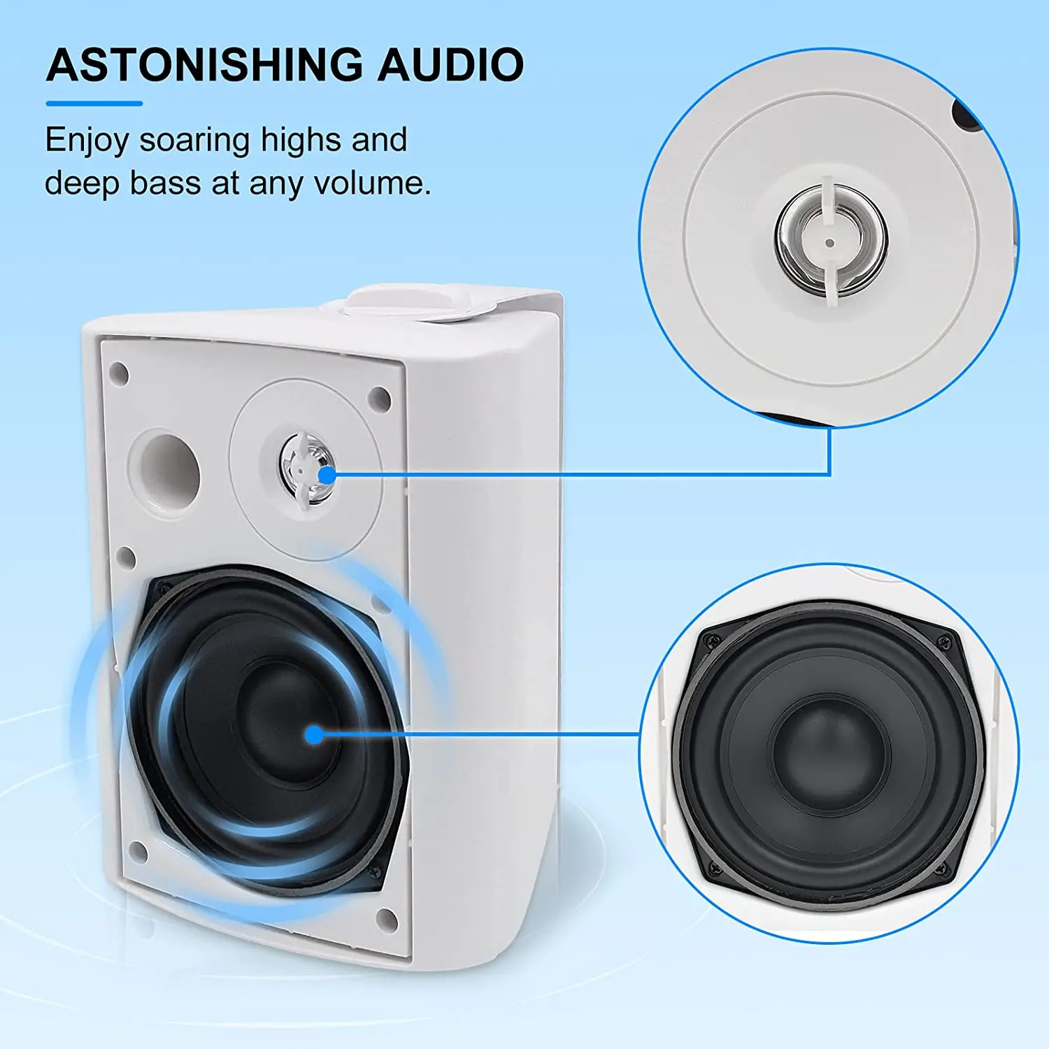 Bluetooth Speaker Herdio 5.25 Inches 300 Watts Indoor Outdoor Waterproof Wired Wall Mount System For Patio Garage Deck Backyard