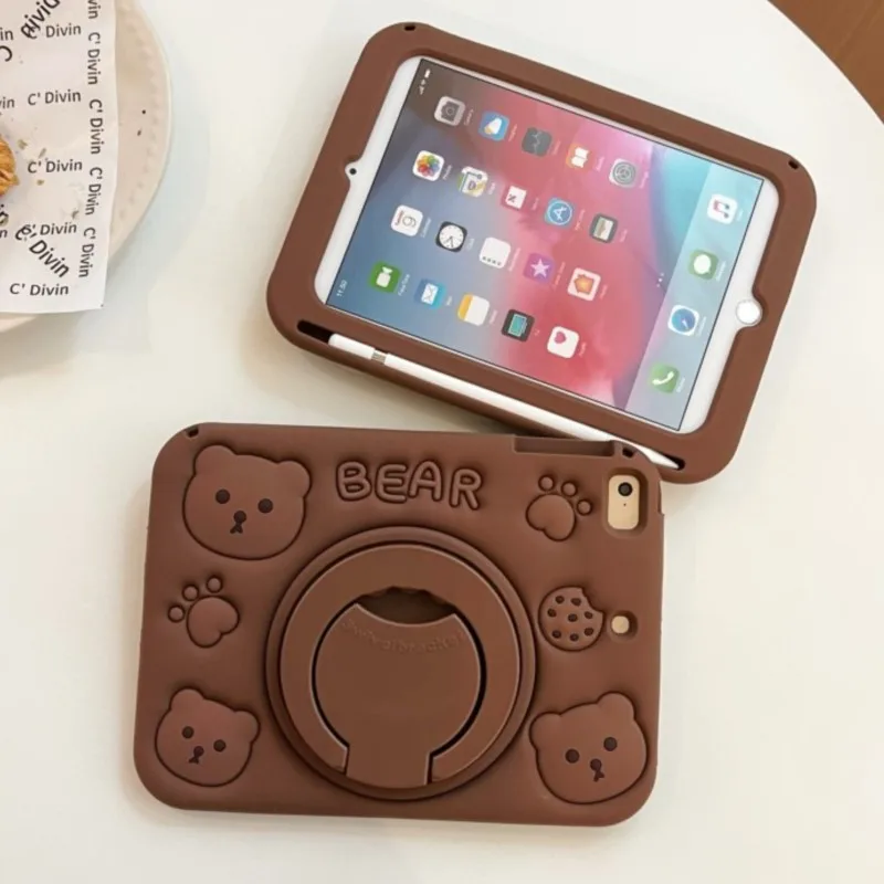 3D Bear Kids Soft Tablet Case with Pen Slot