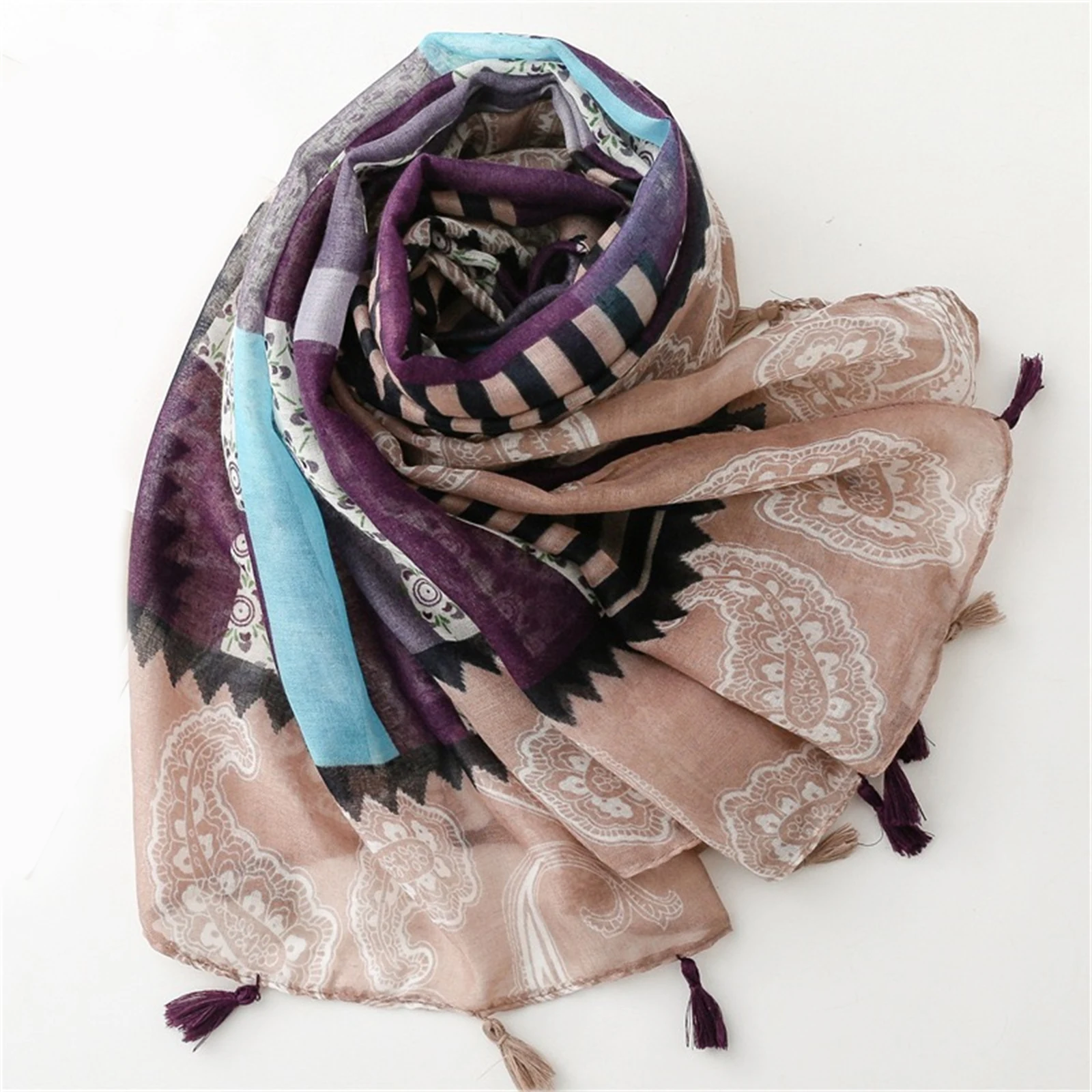 

The Four Seasons New Bandanna Female Style Windproof Tassels Shawls Fashion Print Warm Beach Towel, 180 * 85cm Muslim Headscarf,