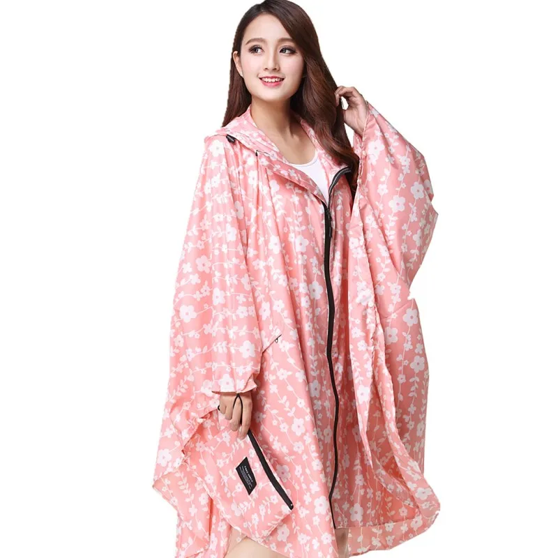 

Freesmily female fashion large size raincoat waterproof poncho Cape raincoat travel light cherry pattern