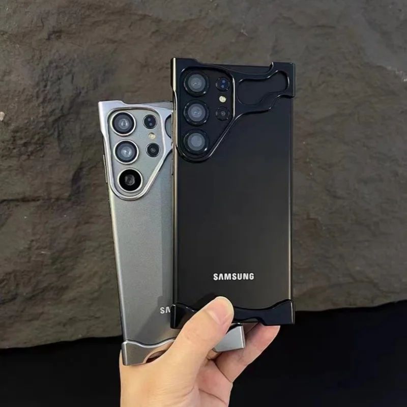 Premium Titanium Alloy Metal Bumper Case For Samsung Galaxy S24 Ultra S23+ Plus Corner Pads Protection Lens Film Protector Kit