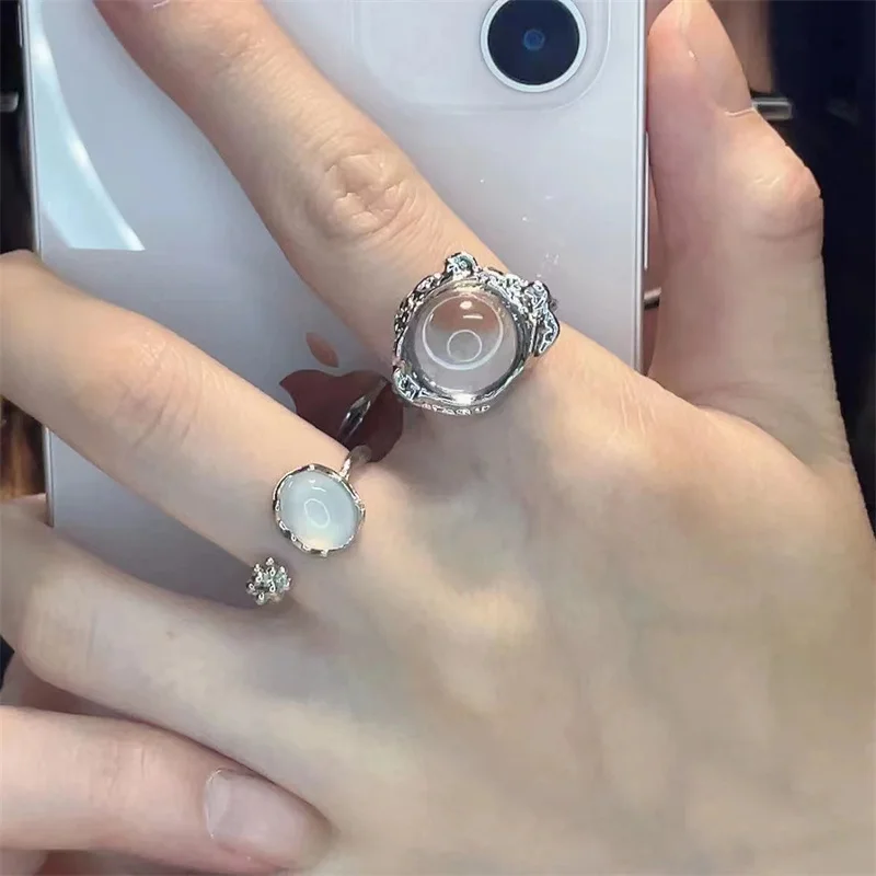 Irregular Natural Stone Rings Y2K Aesthetic Red Opal Hollow Bud