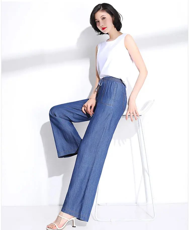 Ice Silk Straight Leg Jeans Women's Spring Summer Loose Fit Ultra Thin Long Pants Wide Leg Casual High Waist Zipper ket