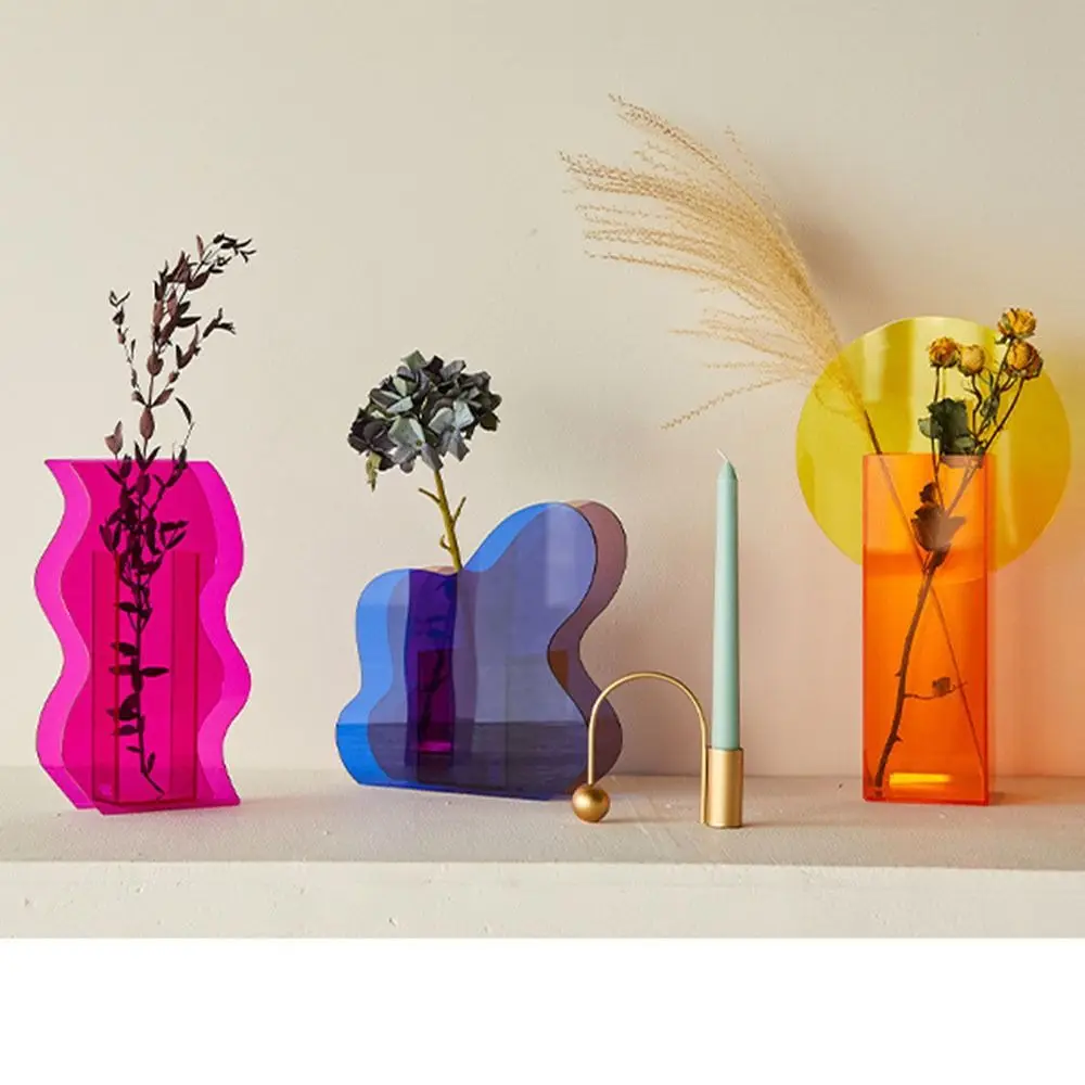Presente vasos de flores para sala estar decoração para casa decoração do desktop vaso acrílico vasos geométricos recipiente flor