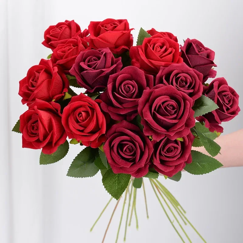 Artificial Flowers 5Pcs Bouquet Fake Rose Flower for Wedding Home Table Decoration Christmas Valentine's Day Gift