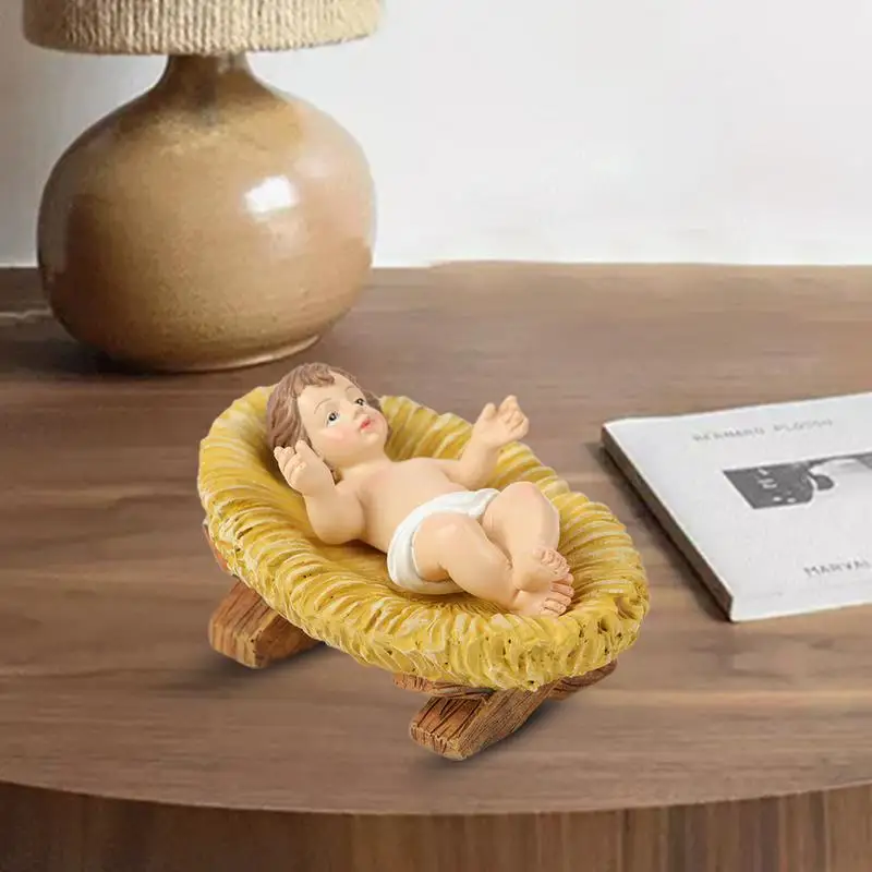 Jesus manger straw bed sculpture ornaments Baby Jesus Statue Ornament Religious Figurine Home Church Christmas Craft Decor
