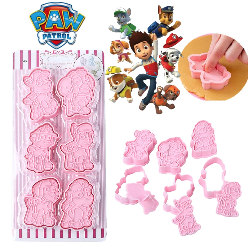6 Pz/Set Paw Patrol Chase Cookie Embosser Mold Cartoon Pattern Cookie Cutter New Year Party Fondente Cake Decorating Tool Cookies
