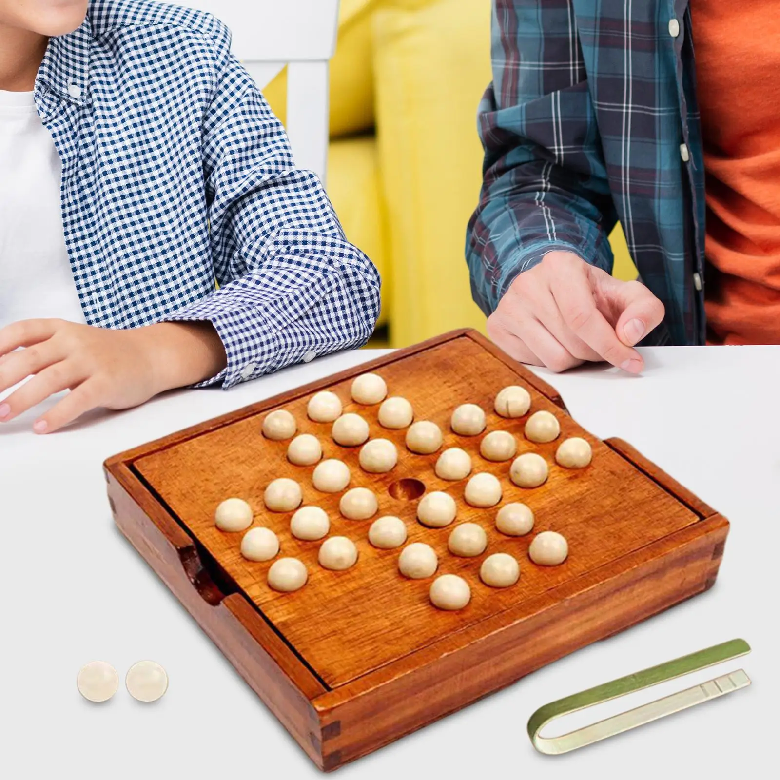 Peg Solitaire Board Game 32 Pegs Chess Brain Teaser Puzzles Office Decor Kids Wood Educational Family Game Solo Board