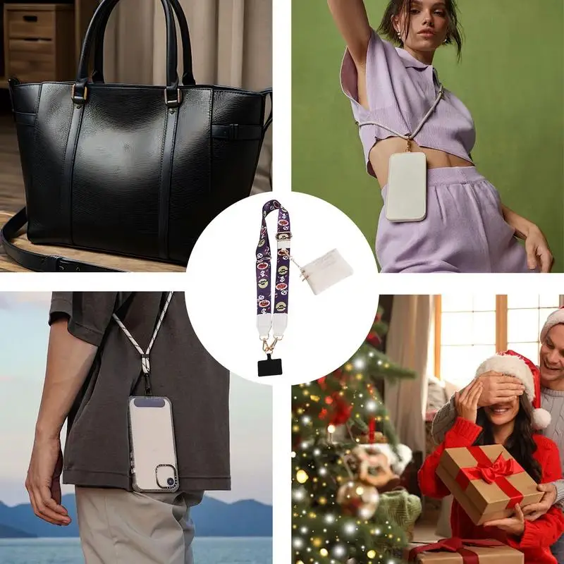 Phone Strap Lanyard Christmas Neck Strap With Zippered Pouch Adjustable Design Lanyard Decoration For Work Travel Business Daily