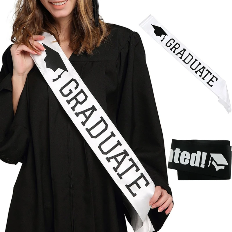 

I Graduated Letters Sash Black White Single Sided Print Graduation Shoulder Strap Celebration Party Decoration Photo Props