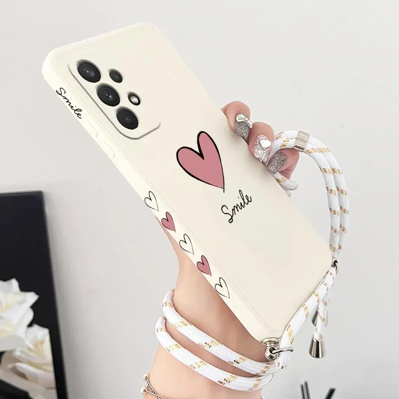 Big Red Heart Crossbody Lanyard Silicone Phone Case For Samsung Galaxy A54 A34 A24 A73 A53 A52 A52S A04S A04E A72 Cover — view 2