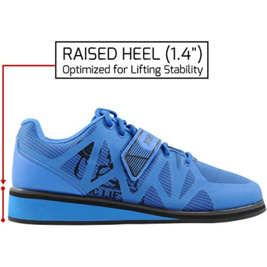 Powerlifting Shoes MEGIN (Blue, 10 US) and Ankle/Wrist Weights (1 Pair, Two 2 lbs) Sleek Grey