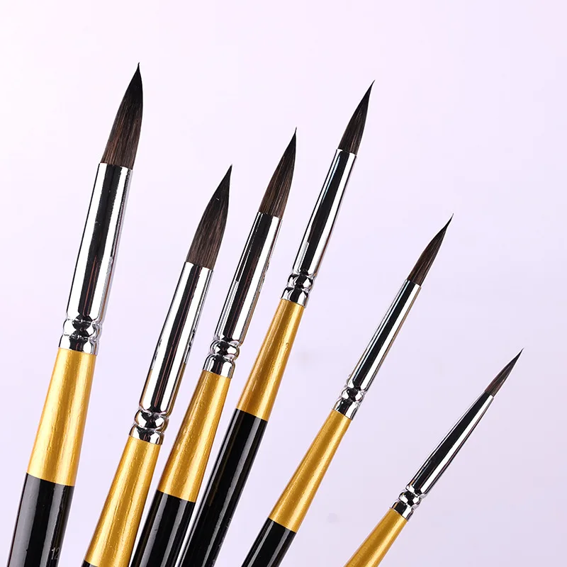 6 Pcs Set Peli Di Animali Acquerello Corto Asta Di Betulla Pennello Per Pittura Ad Olio Testa Tonda Principiante Penna Per Fila Acrilica Strumenti Di 