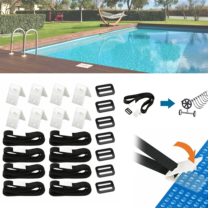 Pool Solar Cover Reel Attachment Kit 8pcs Blanket Straps 8pcs