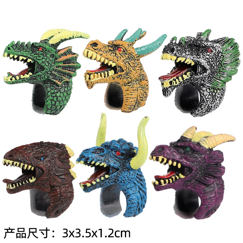 Children's Dinosaur Ring Science Education Toys Simulation Dinosaur Wildlife Birds Cognitive Model Ring Toy 6Pcs 1 Set
