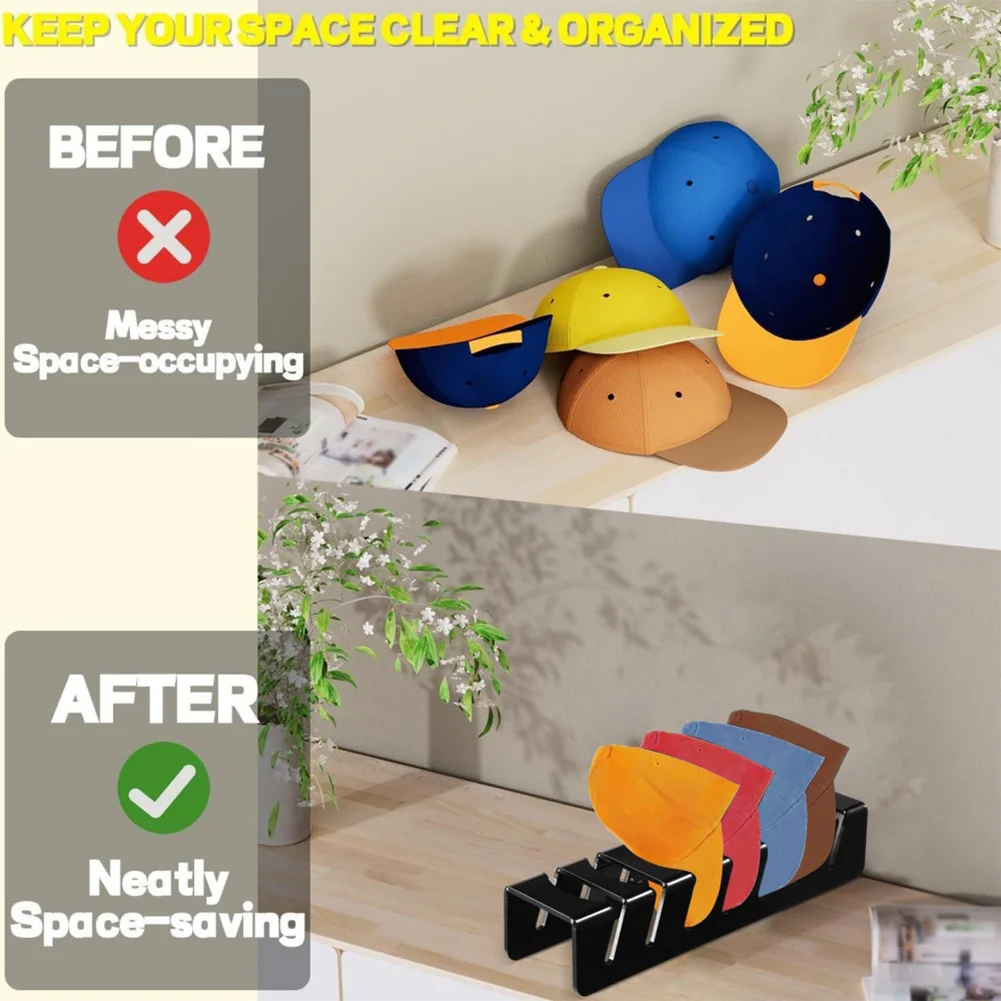 Hat Stand for Baseball Caps Acrylic Hat Organizer for 7 Baseball Caps Hat Display Stand for Bedroom Living Room Closet Dresser