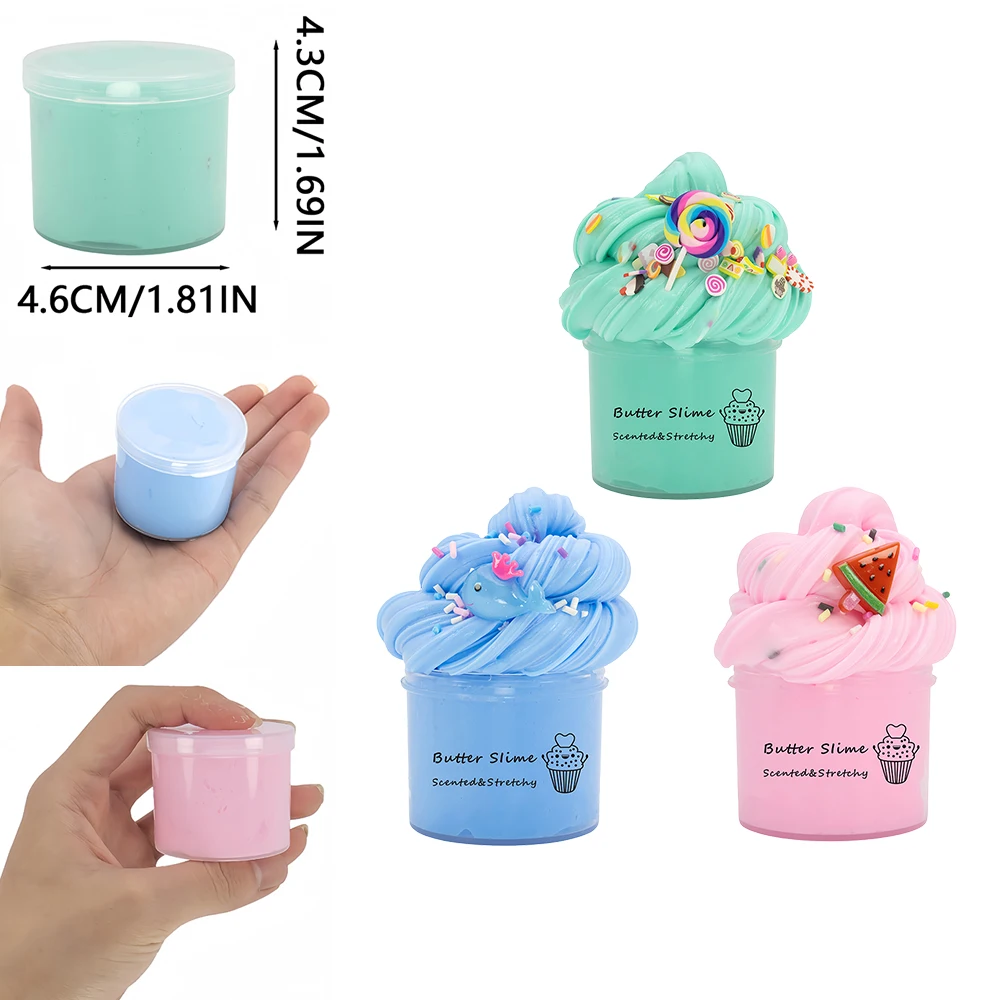 【Limited Stock Available】 3Packs 70ml Slime Butter Soft Stretchy And Non-sticky Slime Kit Watermelon Cloud Slime DIY Making Set Scented Toys Favors Gifts.